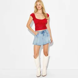 Women's Cap Sleeve Scoop Neck Emma Top - Wild Fable™ Ruby Red Polka Dots L