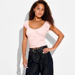 Women's Cap Sleeve Scoop Neck Emma Top - Wild Fable™ Light Pink XL