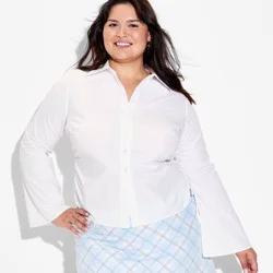 Women's Slim Fit Bell Long Sleeve Collared Button-Down Shirt - Wild Fable™ White XXL