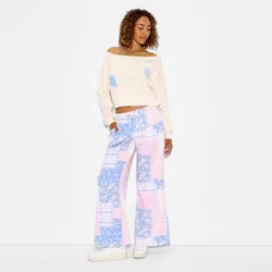 Mighty Fine Women's Patchwork Wide Leg Graphic Jogger Pants - Pastels XXS