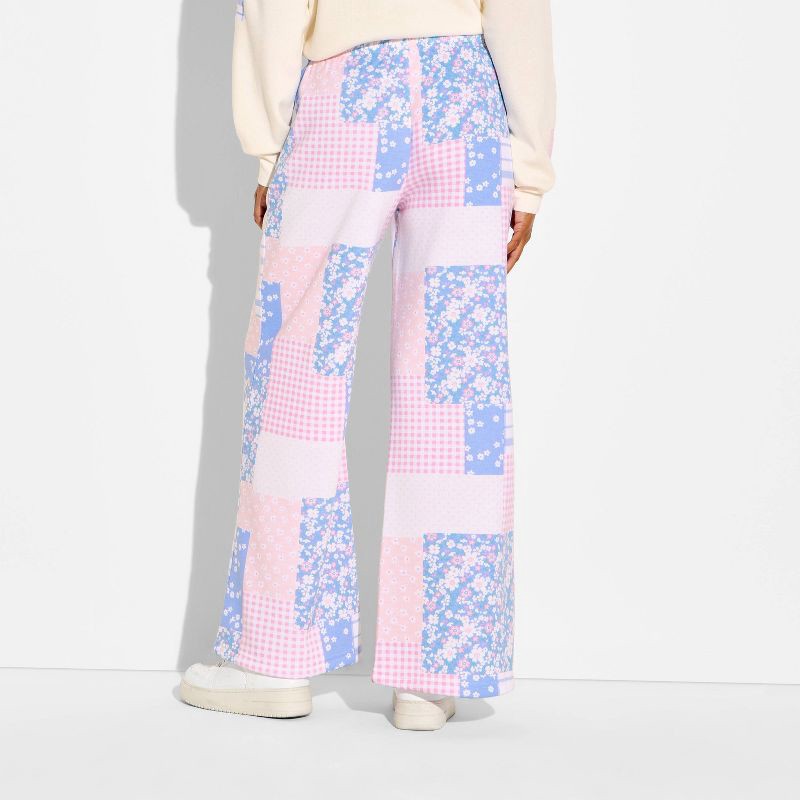 slide 2 of 3, Mighty Fine Women's Patchwork Wide Leg Graphic Jogger Pants - Pastels XS, 1 ct