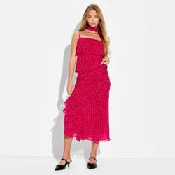 Women's Chiffon Scarf Square Neck Cami - Wild Fable™ Red Polka Dots S