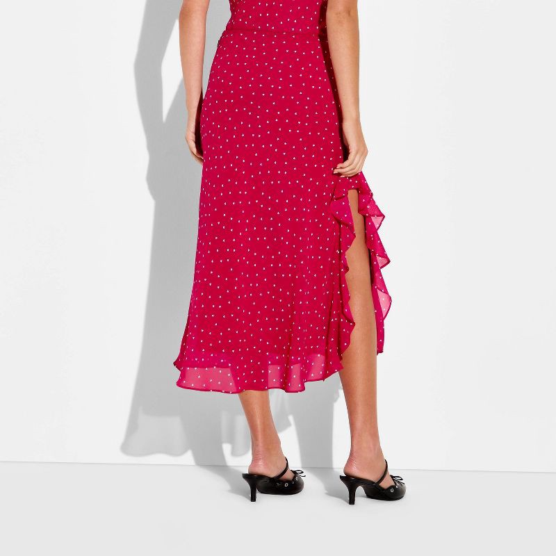 slide 3 of 3, Women's Chiffon Ruffle Below Knee Midi Skirt - Wild Fable™ Red Polka Dots M, 1 ct