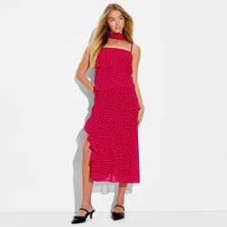 Women's Chiffon Ruffle Below Knee Midi Skirt - Wild Fable™ Red Polka Dots M