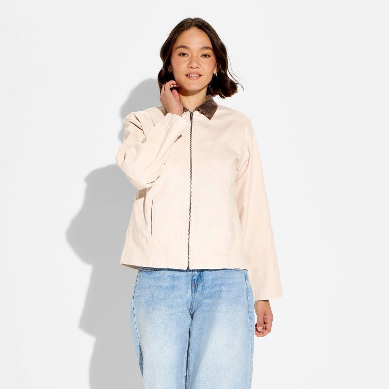 slide 2 of 3, Women's Twill 90's Barn Field Jacket - Wild Fable™ Tan S, 1 ct