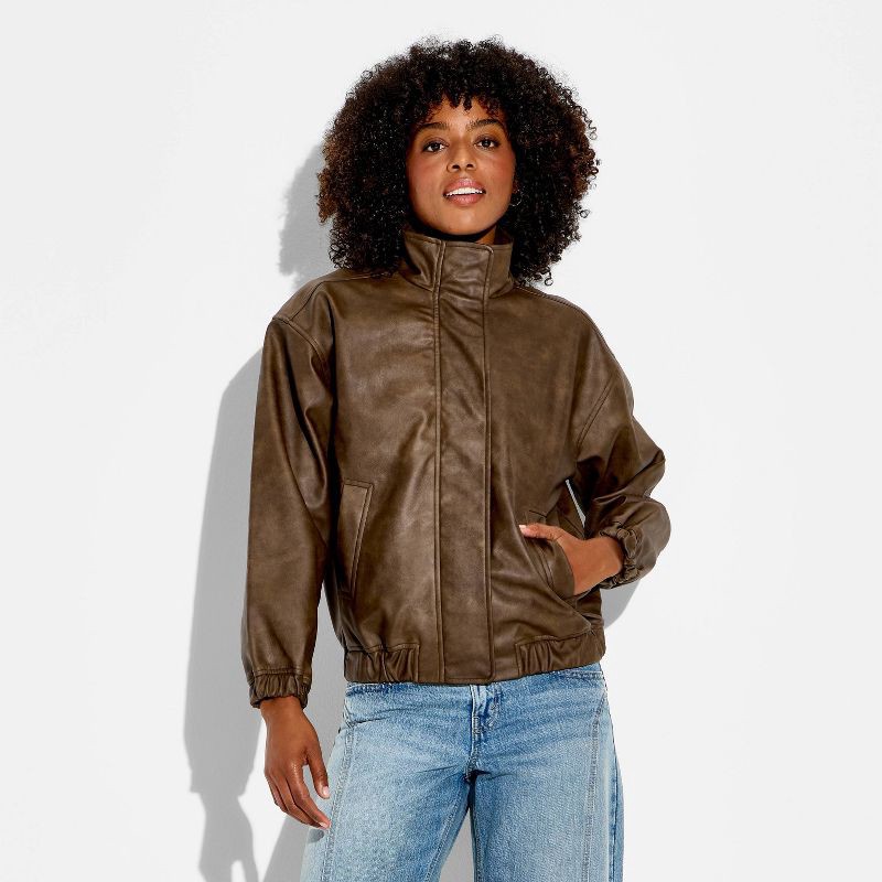 slide 2 of 3, Women's Bomber Jacket - Wild Fable™ Brown XL, 1 ct