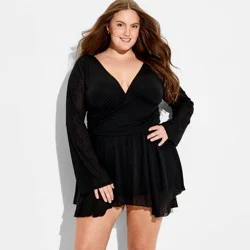 Women's Long Sleeve Ruched Waist Romper - Wild Fable™ Black XXL