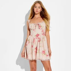 Women's Wide Strap Floral Corset Fit & Flare Mini Dress - Wild Fable™ Assorted Light Pinks Floral S