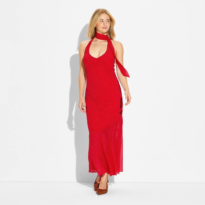 slide 2 of 3, Women's Halter Scarf Maxi Dress - Wild Fable™ Red Polka Dots XL, 1 ct