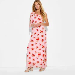 Women's Ruffle One Shoulder Midi Bodycon Dress - Wild Fable™ Pink Floral S