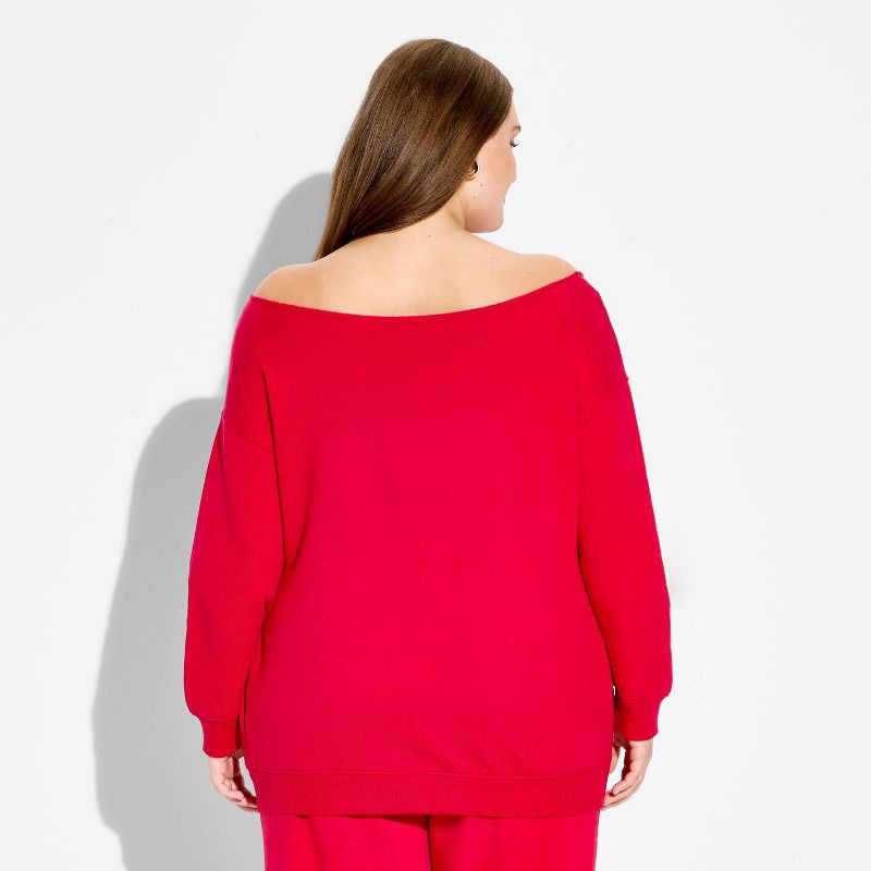 slide 3 of 3, Women's Pullover Sweatshirt - Wild Fable™ Berry Red Hearts XXL, 1 ct
