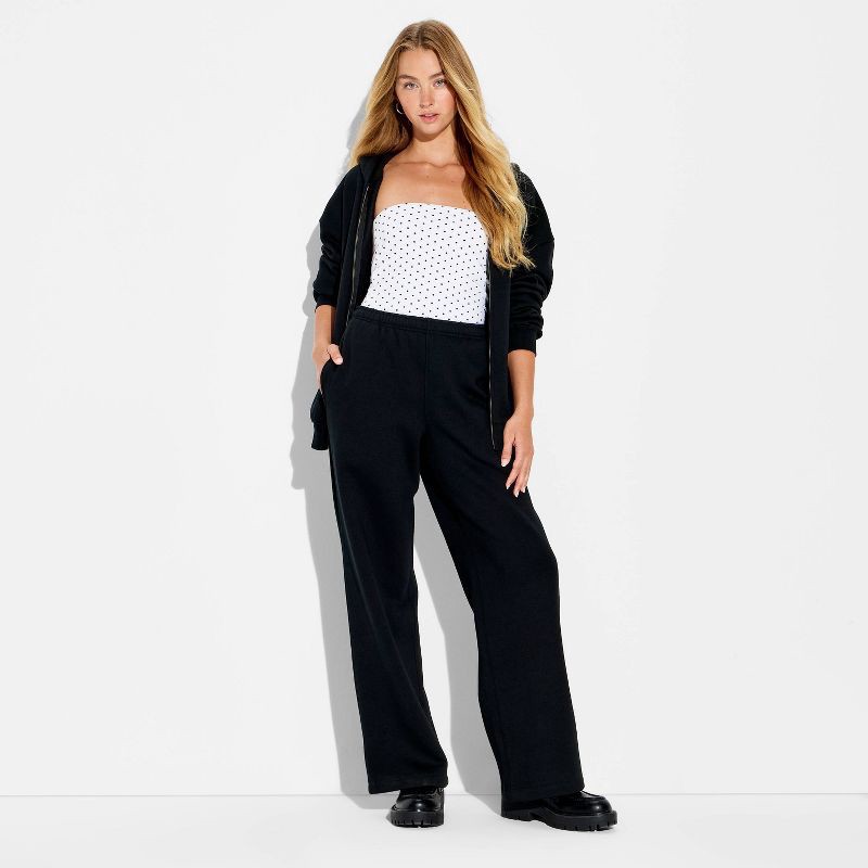 slide 1 of 3, Women's Mid-Rise Wide Leg Sweatpants - Wild Fable™ Slate Black XS, 1 ct
