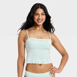 Women's Cloud Knit Cami Bra Top with Lace Trim - Auden™ Light Teal Green XS