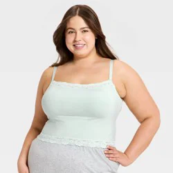 Women's Cloud Knit Cami Bra Top with Lace Trim - Auden™ Light Teal Green XXL