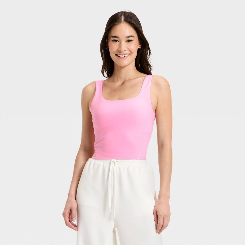 slide 1 of 5, Women's Super Flex Square Neck Ultra Cropped Tank Top - All In Motion™ Pink XS, 1 ct
