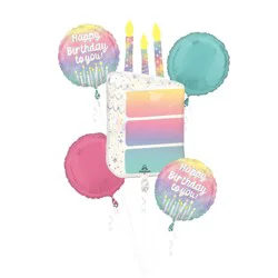 Anagram 5ct Pre-Inflated Helium Pearlized Birthday Foil Balloon Bouquet