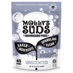 Molly's Suds Dishwasher Detergent Pods - Unscented - 45ct: Paraben-Free, Phosphate-Free, Vegan, Sanitizes