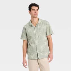 Men's Short Sleeve Floral Embroidered Camp Shirt - Goodfellow & Co™ Green S