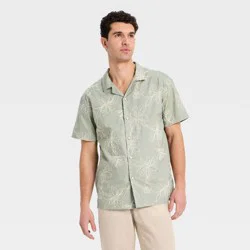 Men's Short Sleeve Floral Embroidered Camp Shirt - Goodfellow & Co™ Green L