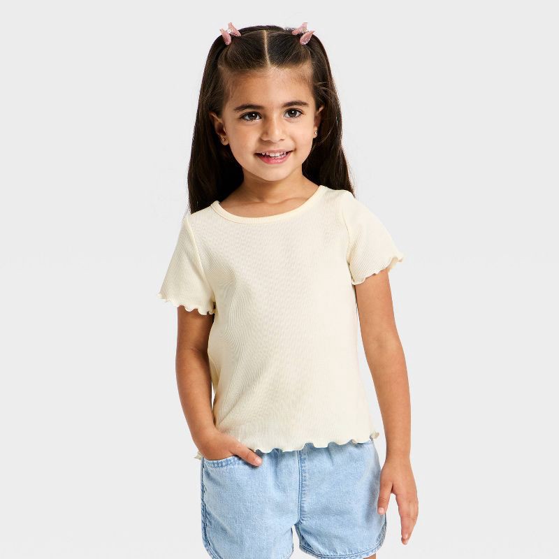 slide 1 of 3, Toddler Girls' Short Sleeve Ribbed T-Shirt - Cat & Jack™ Light Cream 4T, 1 ct