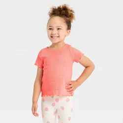 Toddler Girls' Short Sleeve Ribbed T-Shirt - Cat & Jack™ Neon Pink 4T