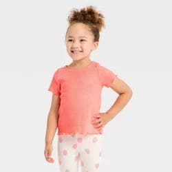 Toddler Girls' Short Sleeve Ribbed T-Shirt - Cat & Jack™ Neon Pink 5T