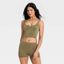 Women's Modal Blend Cropped Tank Top - Auden™ Olive Green S