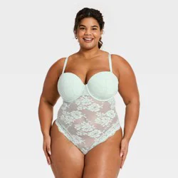 Women's Lightly Lined Lace Balconette Bodysuit - Auden™ Mint Blue XXL