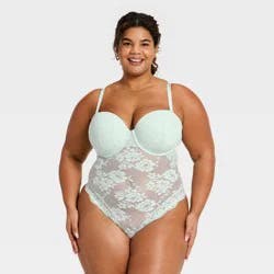 Women's Lightly Lined Lace Balconette Bodysuit - Auden™ Mint Blue XXL