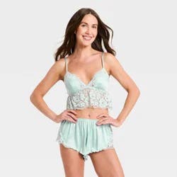 Women's Satin & Lace Lingerie Set - Auden™ Mint Blue S