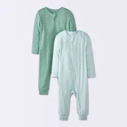 Baby Boys' 2pk So Very Soft Striped Modal Long Sleeve Romper - Cloud Island™ Green 0-3M