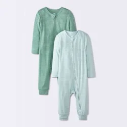 Baby Boys' 2pk So Very Soft Striped Modal Long Sleeve Romper - Cloud Island™ Green Newborn