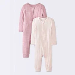 Baby Girls' 2pk So very soft Stripe Modal Long Sleeve Romper - Cloud Island™ Pink 6-9M