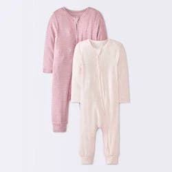 Baby Girls' 2pk So very soft Stripe Modal Long Sleeve Romper - Cloud Island™ Pink 6-9M