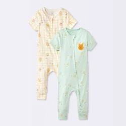 Baby 2pk Winnie The Pooh Short Sleeve Romper - Cloud Island™ Multicolor Newborn