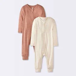 Baby 2pk So Very Soft Striped Modal Long Sleeve Romper - Cloud Island™ Tan/Brown 3-6M