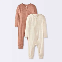 Baby 2pk So Very Soft Striped Modal Long Sleeve Romper - Cloud Island™ Tan/Brown 6-9M