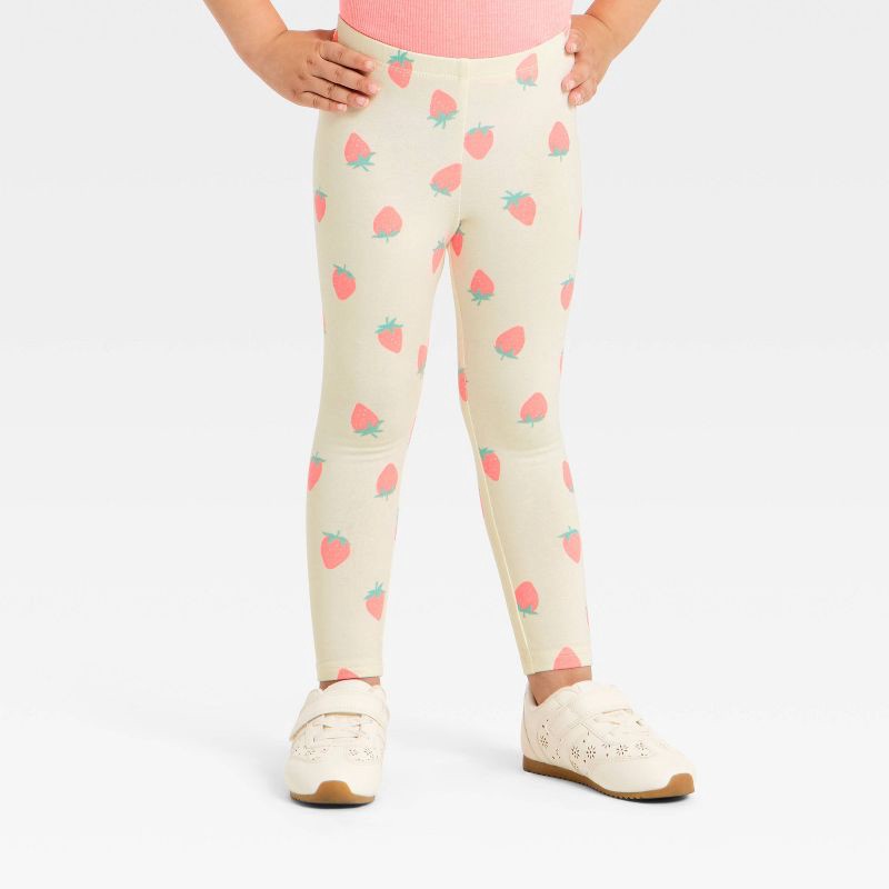 slide 1 of 3, Toddler Girls' Strawberries Printed Leggings - Cat & Jack™ Cream 4T, 1 ct