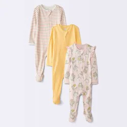 Baby Girls' 3pk Floral Pointelle Long Sleeve Sleep N' Play Footed Pajamas - Cloud Island™ Pink 3-6M