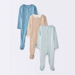 Baby Boys' 3pk Outerspace Long Sleeve Sleep N' Play - Cloud Island™ Blue/Brown Newborn