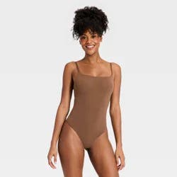 Women's Luxe Stretch Lightly Lined Cami Bodysuit - Auden™ Golden Brown L