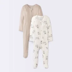 Baby Boys' 2pk Dogs So Very Soft Modal Long Sleeve Sleep N' Play Footed Pajamas - Cloud Island™ Cream 3-6M