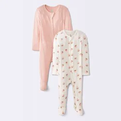 Baby Girls' 2pk Strawberries So Very Soft Modal Blend Long Sleeve Sleep N' Play - Cloud Island™ Cream 6-9M