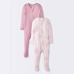 Baby Girls' 2pk So Very Soft Floral Modal Long Sleeve Sleep N' Play Footed Pajamas - Cloud Island™ Pink 3-6M