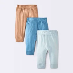 Baby Boys' 3pk Ribbed Pull-On Pants - Cloud Island™ Blue/Brown Newborn