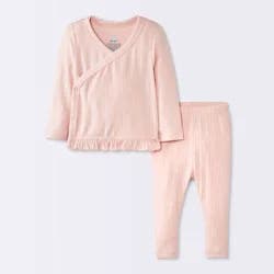 Baby Girls' 2pc Pointelle Top and Pants Set - Cloud Island™ Light Pink 0-3M