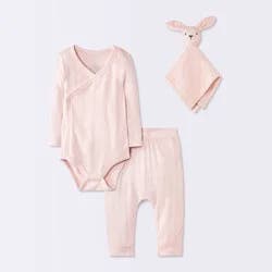 Baby Girls' 3pc Bodysuit and Pants Set with Lovey Toy - Cloud Island™ Pink 12M