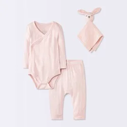 Baby Girls' 3pc Bodysuit and Pants Set with Lovey Toy - Cloud Island™ Pink 6-9M