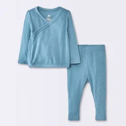 Baby Boys' 2pc Pointelle Top and Pants Set - Cloud Island™ Light Blue 6-9M