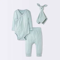 Baby Boys' 3pc Bodysuit With Pants and Lovey Gift Set - Cloud Island™ Blue 0-3M